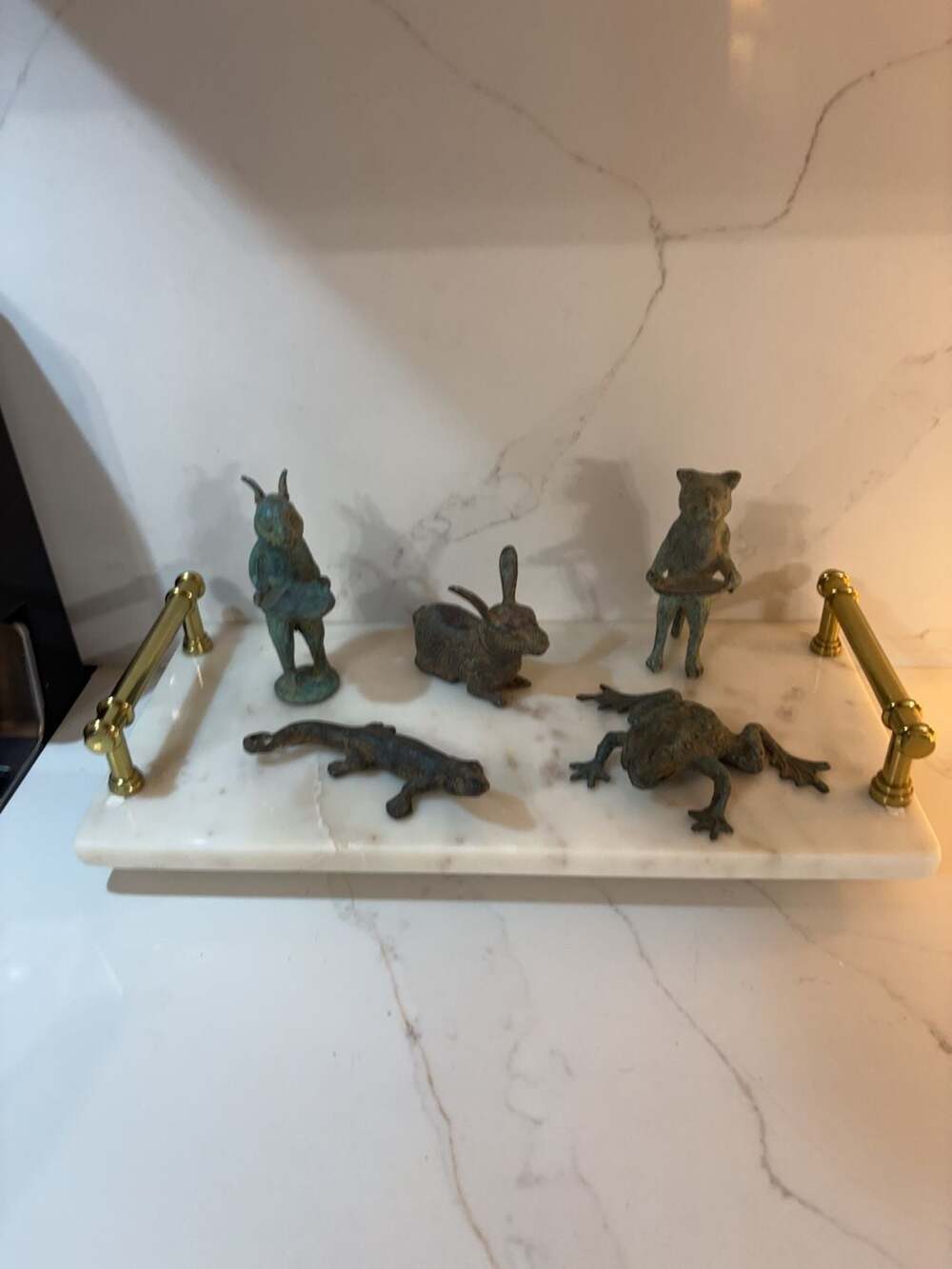 Vintage Patinated Bronze Animal Figurine Set